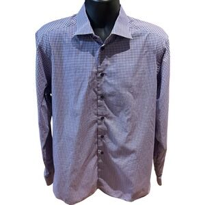 Eton Contemporary Fit Dress Shirt Mens 17.5 XL Purple Blue Gingham York Cotton